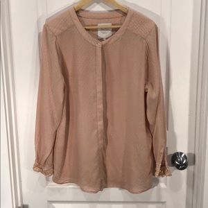 Salmon pink, long sleeved, button-down blouse